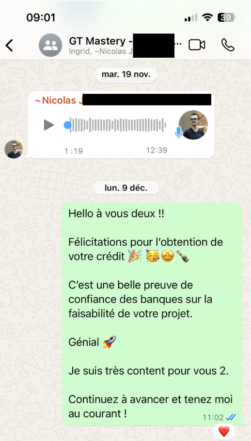 Extrait WhatsApp du parcours d’Ingrid et Nicolas